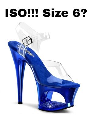 Pleaser Blue Mirrored Platform Clear Strap Heels